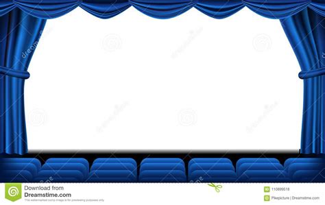Auditorium With Seating Vector Blue Curtain Theater Cinema Screen