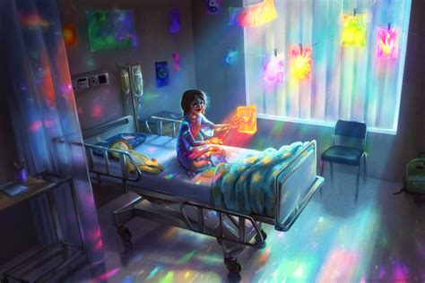 Wallpaper Hospital Bed Little Girl Children Artwork 2d Anime