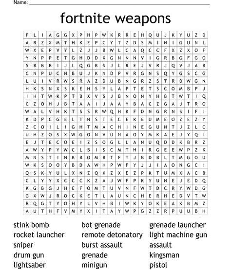 Fortnite Weapons Word Search Wordmint