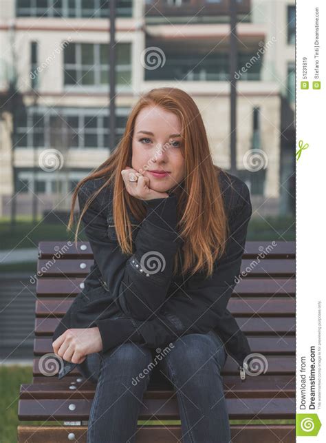 Beautiful Girl Posing In The City Streets Stock Image Image Of Bench