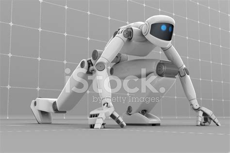 White Futuristic Robot Ready To Start Stock Photo Royalty Free