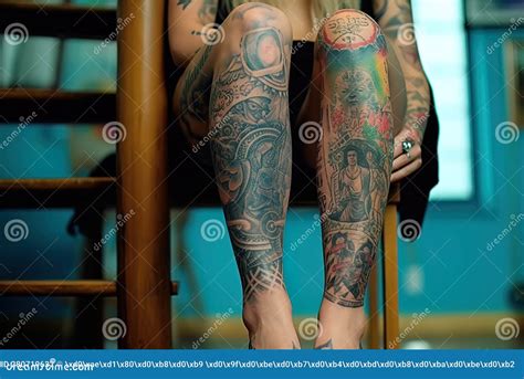 Woman With Tattoos On Her Legs Generative Ai Stock Illustration