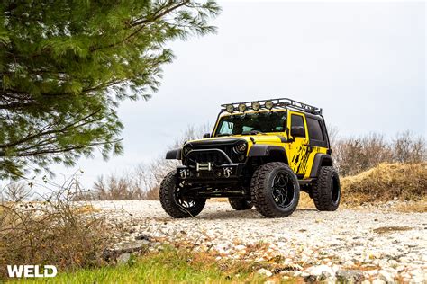 Yellow Jeep Wrangler Weld Off Road Fulcrum Weld Racing Wheels