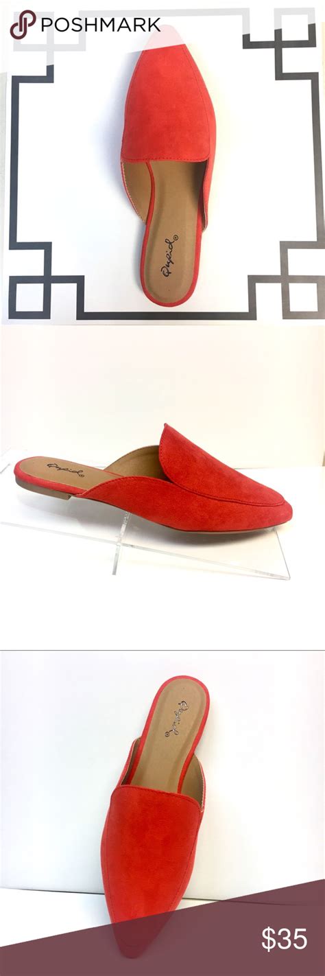 Red Orange Mules Faux Suede Pointed Toe Flats We Are