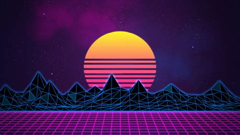 Retro Sunrise On Grid Landscape Colors On Point Vaporwave Wallpaper