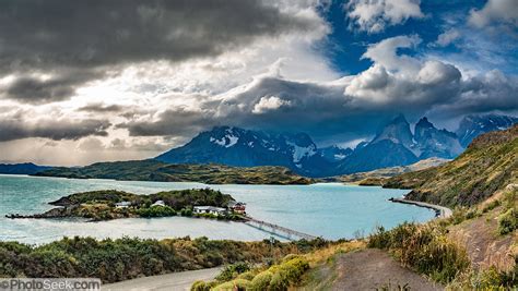 Panorama Of Hosteria Pehoe Lago Pehoe And Los Cuernos Torres Del Paine