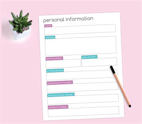 Personal Information Worksheet Info Form Printable