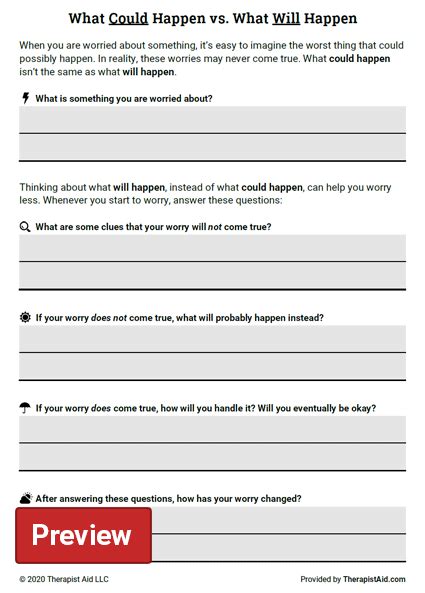 Worry Exploration Questions Worksheet Therapist Aid Therapy