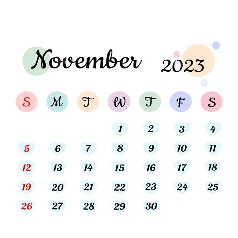 Calendar November 2023 Monthly Calendar 2023 Vector November 2023