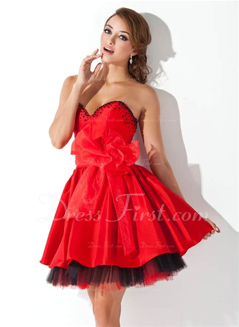 A Line Princess Sweetheart Short Mini Taffeta Homecoming Dress With Beading Bow S 022009085