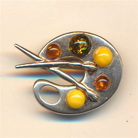 Vintage Baltic Amber Artist Palette Pin Brooch Sterling