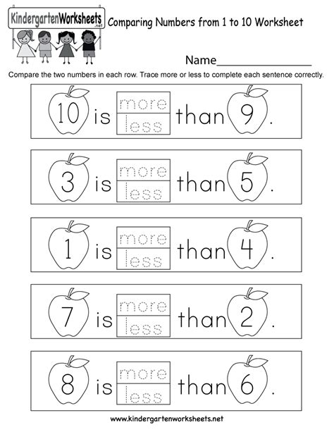 Comparing Numbers 1 10 Worksheets