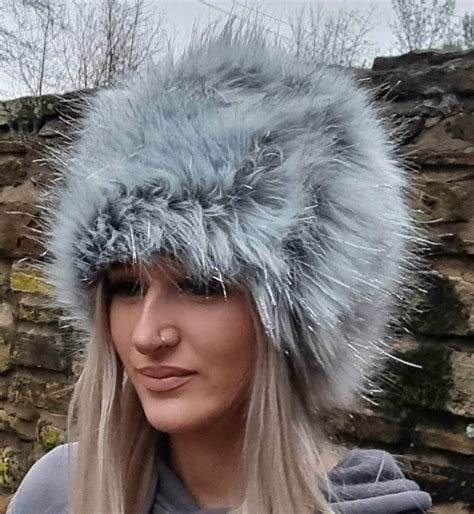 Silver Threads And Grey Faux Fur Hat Siver Fur Hat Grey Fur Hat Fake