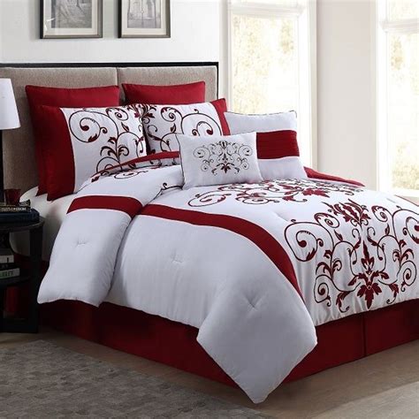 8 Piece Queen Comforter Set Red White Home Fashion Elegant Bed Bedding