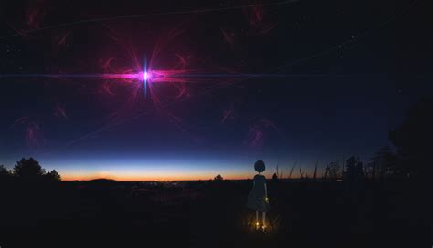 1336x768 Anime Girl Staring At Night Sky Hd Laptop