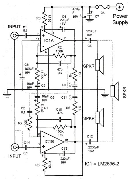 Lm2896 Car Audio Amplifier Circuit