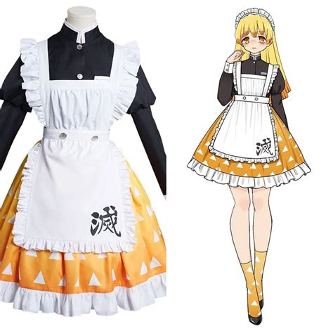 Demon Slayer Agatsuma Zenitsu Cosplay Costume Maid Dress Outfits Hallo
