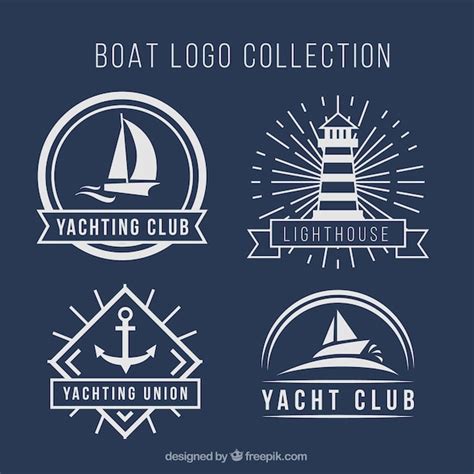 Selección De Cuatro Logos De Barcos En Diseño Plano Vector Premium