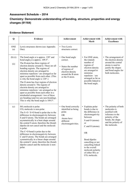 Ncea Level 2 Chemistry 91164 2014 Assessment Schedule