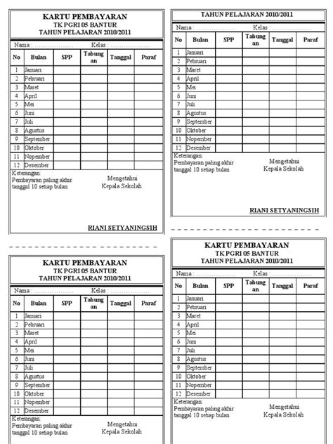 Inilah pembahasan lengkap terkait contoh surat purchase order dalam bahasa indonesia excel. Contoh Kartu Pembayaran Spp Tk