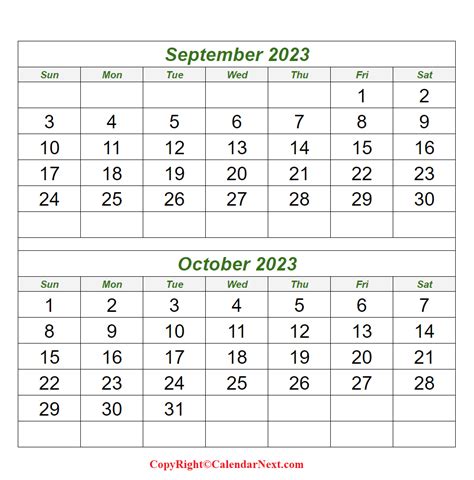 Printable Blank September And October 2023 Calendar Templates