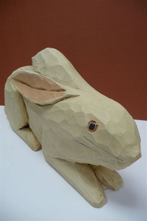 Vintage Wood Carved Rabbit Hand Carved Wooden Bunny Folk Art Etsy
