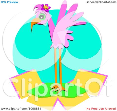 Clipart Pretty Pink Flamingo Against A Turquoise Circle