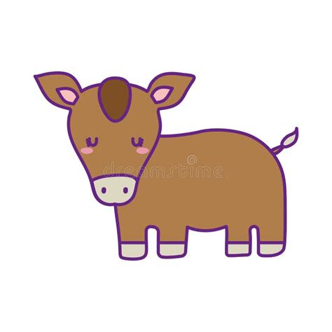 Cute Donkey Cartoon Line And Fill Style Icon Vector Design Stock Vector