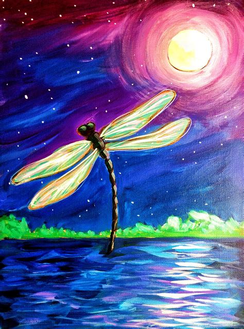 Dragonfly Art Wine Painting Summer Painting Pouring Painting Night