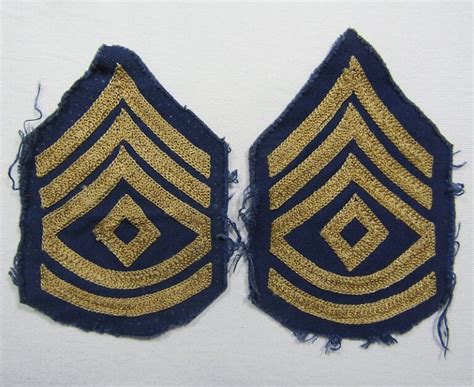 Pair Of Wwii Us Army First Sergeant Chevrons On Blue Twill Griffin