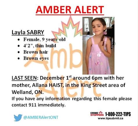 Amber Alert Issued For Niagara Abduction Cornwall Newswatch