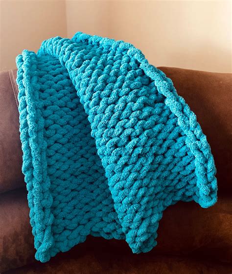 Teal Chunky Knit Throw Blanket Etsy