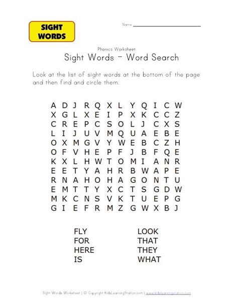 Word Search Kindergarten Sight Words Terrance Smiths Word Search
