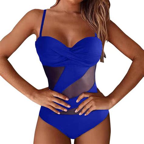 Leesechin Clearance Womens Swim Suits Siamese Sexy Perspective Lace Solid Swimwear Sling One