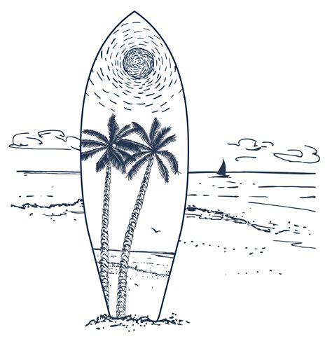 Premium Vector Surfboard On A Beach Sketch Style Surfing Beach