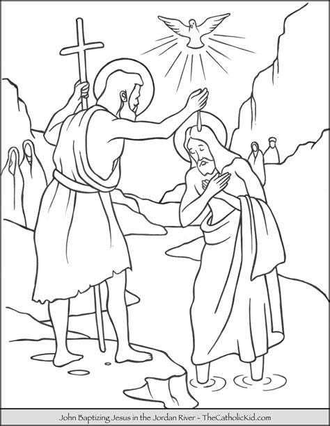 Saint John Baptizing Jesus in the River Jordan Coloring Page - TheCatholicKid.com