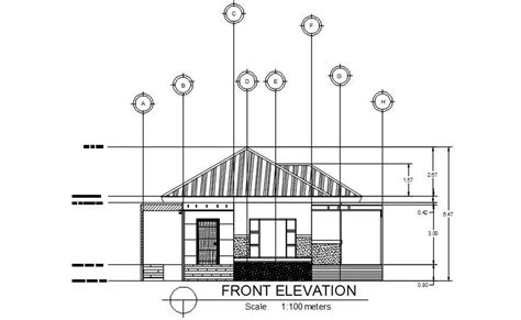 Front View Of Small House Elevation Details Is Given In This Autocad