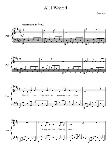 Think of me when you're out, when you're out there i'll beg you nice from my knees and when the world treats you way too fairly well it's a shame i'm a dream all i wanted was you all i wanted was you i think i'll pace my apartment a few times and fall asleep on the couch wake up early to black and. All I Wanted- Paramore Music Sheet | Piano, Musiikki