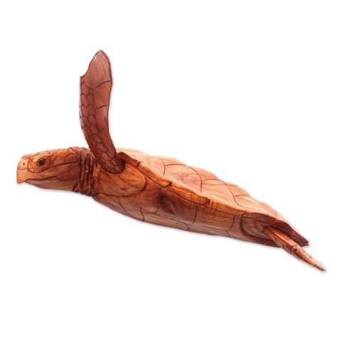 Unicef Market Hand Carved Wood Sea Turtle Wall Sculpture From Bali