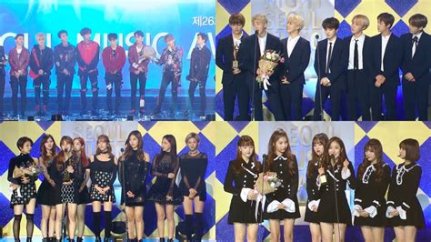 27th seoul music awards (2018) monsta x, nu'est w, pristin, bolbbalgan4, seventeen, nct 127, chungha, ailee, suran, astro's cha eun woo, yoon so hee, hong soo ah, wanna one, red velvet, btob, mamamoo, bts, super junior, yoon jong shin, got7, par. Winners Of The 26th Seoul Music Awards | Soompi