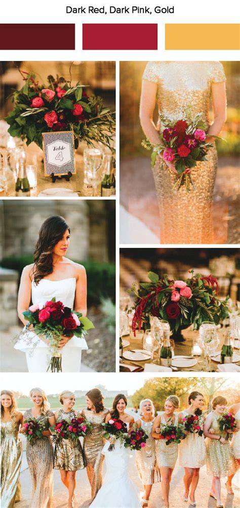 Dark Red Pink And Gold Wedding Color Palette Gold Wedding Colors