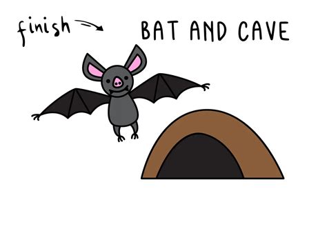 Learn To Draw A Cartoon Flying Bat And Bat Cave Easy Tutorial For Kids