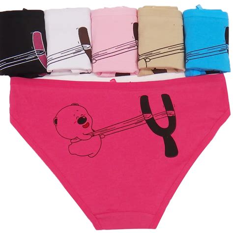 Pack Of 6pcs Ladies Underwear Cute Cartoon Printed Back Cotton Women Briefs Panties 6 Colors In