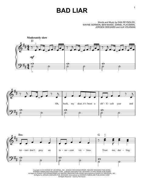 Imagine Dragons 'Bad Liar' Sheet Music and Printable PDF Music Notes | Imagine dragons, Imagine ...