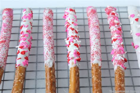 Valentines Day White Chocolate Dipped Pretzel Rods