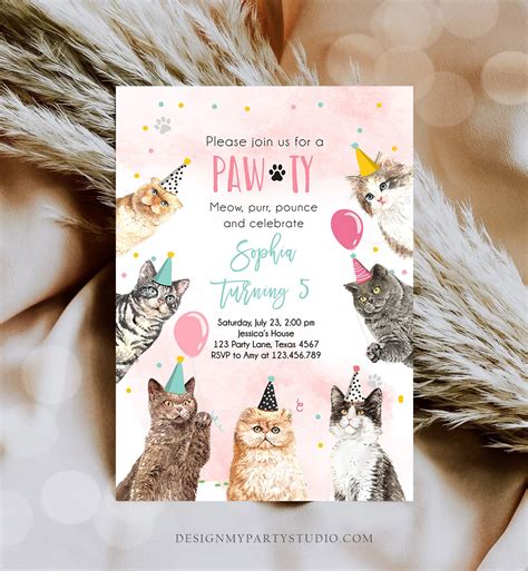 Editable Cat Birthday Party Invitation Kitten Birthday Invite Etsy