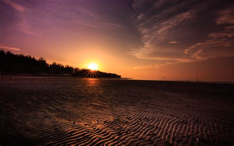 Desktop Wallpaper Beach Sand Dunes Sunset Evening Skyline 4k Hd
