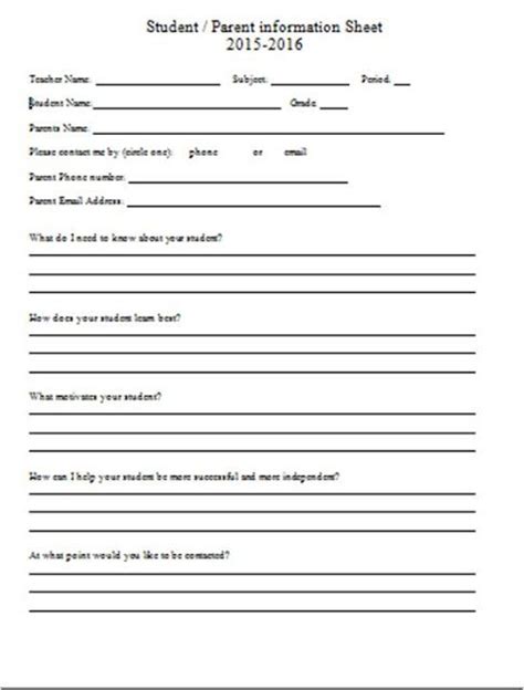 Free Printable Parent Information Sheet Printable Form 2024