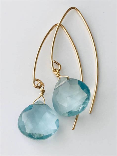 Aquamarine Earrings Natural Aquamarine Earrings 14 K Gold Fill Gold