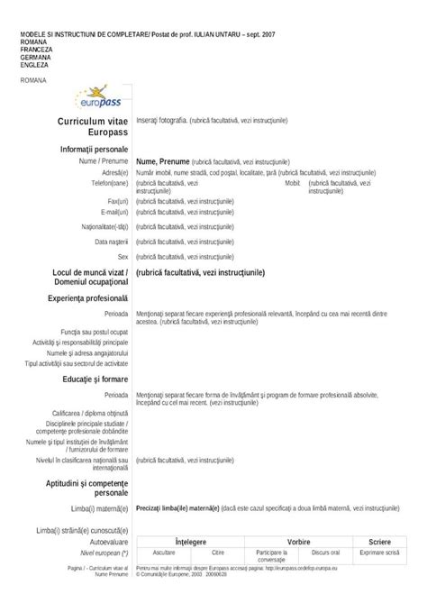 Cv Europass Model Doc Document